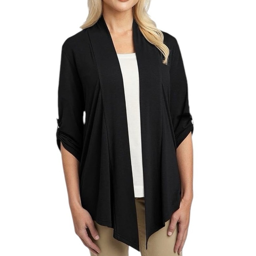 DEREK HEART Cardigan Shrug Open Front Knit Adjustable 3/4 Sleeve Black Womens M